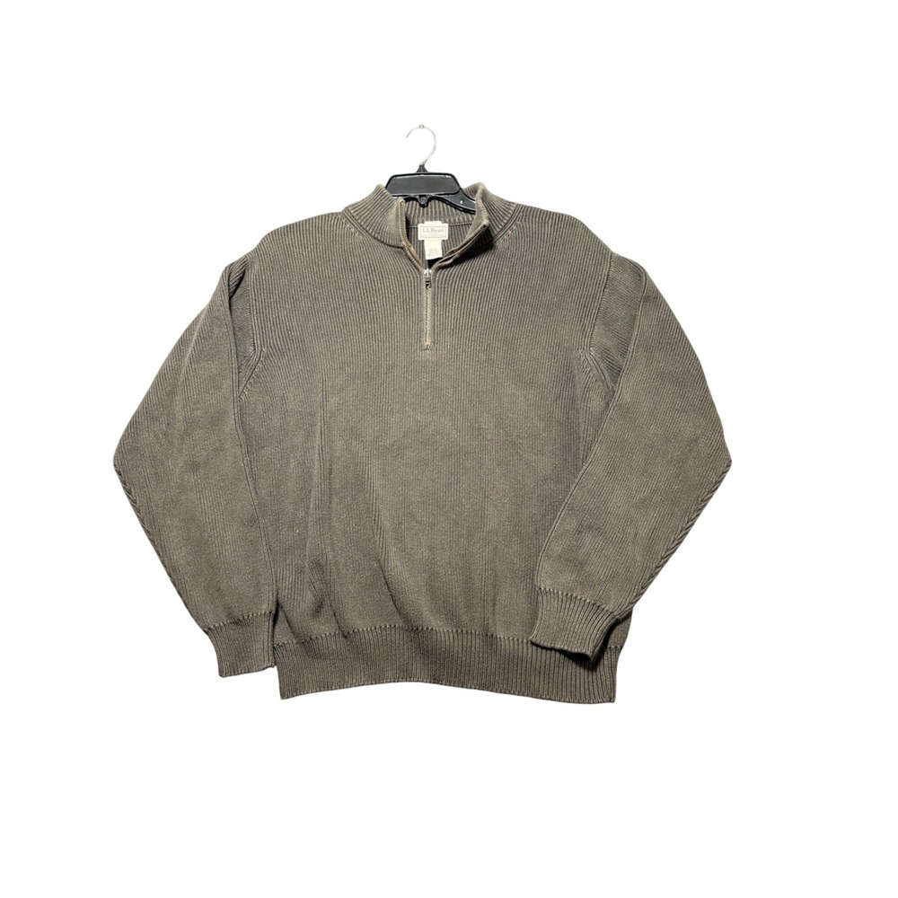 LL Bean Quarter Zip Sweater Mens LG Gray Excellent Ribbed Cotton